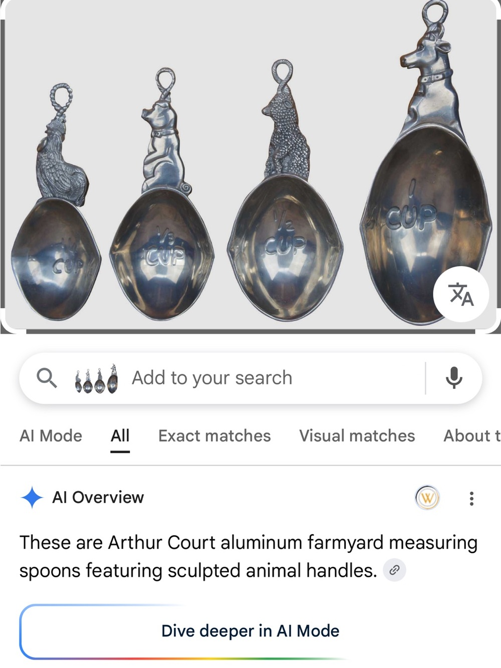 Arthur Court Aluminum Farmyard Animal-Handled Measuring Spoon Set - Silver, rare